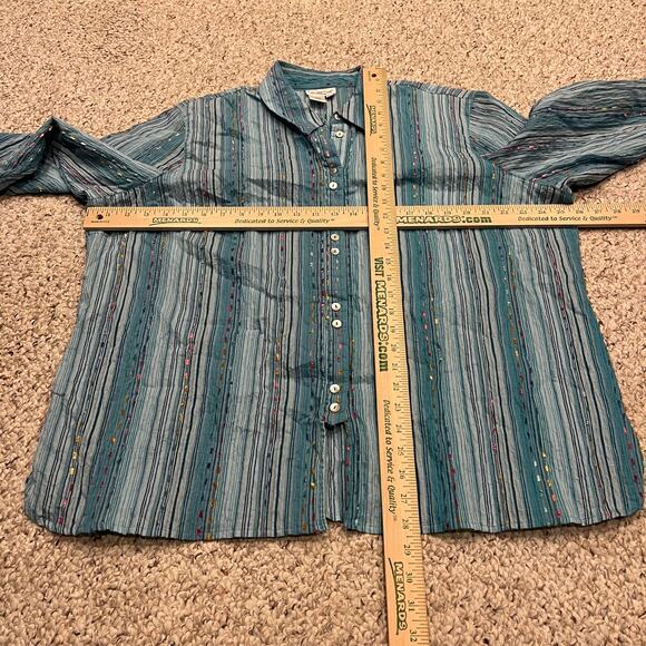 Coldwater Creek Women's Button Front Striped Top Sz 1X Textured Fringe Party - Picture 6 of 6
